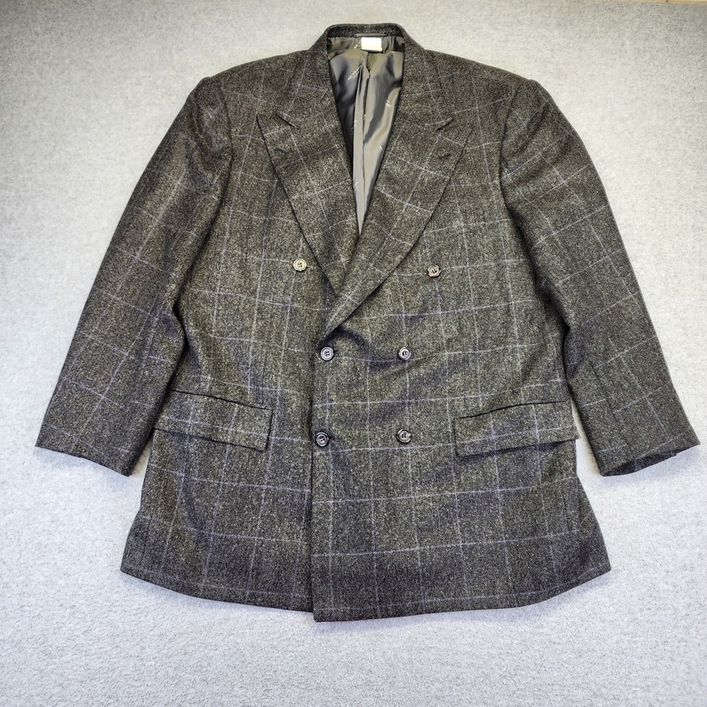 Kiton Napoli Cashmere Plaid Blazer‎ IT 54 US 44 Double Breasted Peak Lapel Gray